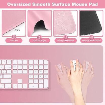 4-in-1 Large Gaming Mouse Pad, Keyboard Wrist Rest Pad & Wrist Support Mousepad Set, Extended Desk Pad Waterproof Desk Mat for Home Office Decor Study Game 35.4×15.7 Inches I Gradient Pink Blush