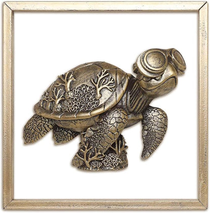 Newinhome Animal Heads Wall Decor (Includes Metal Frame) Resin sea turtle Sculptures Wall Hanging Decoration Gold vintage Wall Sculpture for Living Room Bedroom Office(Turtle)