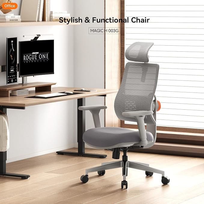 Newtral Office Chair with Lumbar Support- High Back Ergonomic Desk Chair with Adjustable Headrest, 3D Armrest, Adjustable Seat Depth & Height, Home Office