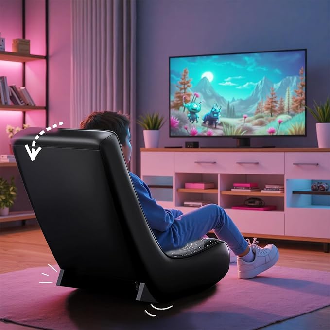 GTPLAYER Gaming Floor Rocking Chair – Rocker Floor Game Chair with Angle Limiter, Compact & Lightweight Game Seat, Black Galaxy Patterned