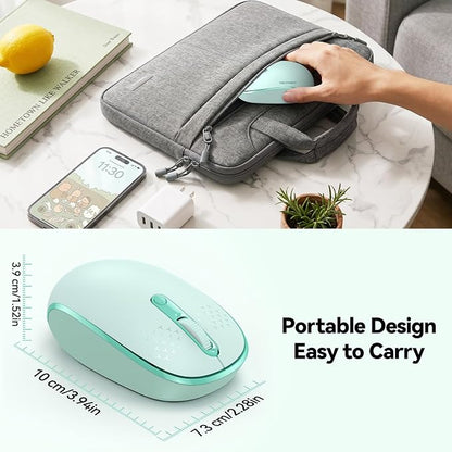 TECKNET Wireless Mouse for Laptop, 2.4G Quiet Computer Mouse with USB Receiver, 4 Buttons Portable Cordless Mice for Chromebook, Laptop, PC, Mac, 800/1200/1600 DPI - Mint Green