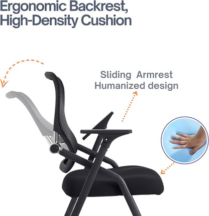 Updated Conference Room Chairs, Folding Office Desk Chair with Lumbar Support and Sliding Armrest with Casters, Stackable Office Guest Chairs & Reception Chairs, 4 Pack Black