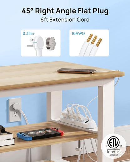 TROND Desk Clamp Power Strip 20W USB C, Surge Protector with 4 Outlets 4 USB Ports, Flat Plug 6ft Extension Cord, 1700J, ETL Listed, Fits 1.97 inch Tabletop Edge, for Home Office Accessories, White