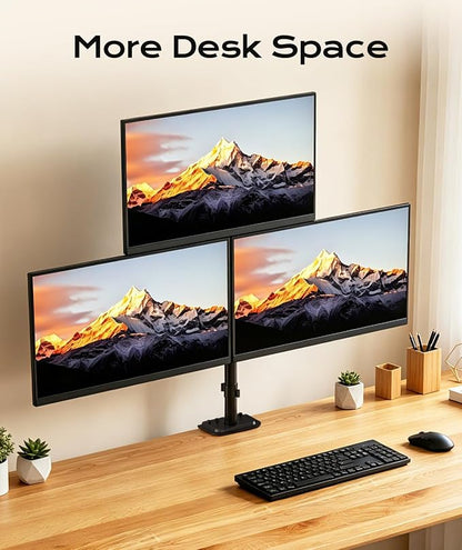 Pholiten Triple Monitor Mount, 3 Gas Spring Monitor Arms for Up to 32 inches Screens, Fully Adjustable Heavy Duty Triple Monitor Mount with Cable Management, Each Arm Holds 22 lbs