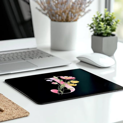 Mouse Pad Pinks Flowers Initial Letters Mousepad Desktop Laptop Computer Accessories Home Office Gaming Work Desk Computer Non-Slip Rubber Monogram Floral Alphabet A-Z mousepad (J)