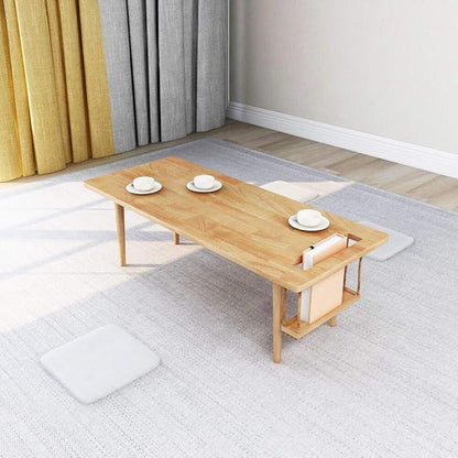 WoodShine Mid Century Modern Mini-Swing Wooden Coffee/Tea Table, Japanese Low Floor Desk, Real Solid Wood Cafe Table with Storage for Home Living Room,Office, Length of 47.25 inches,Natural