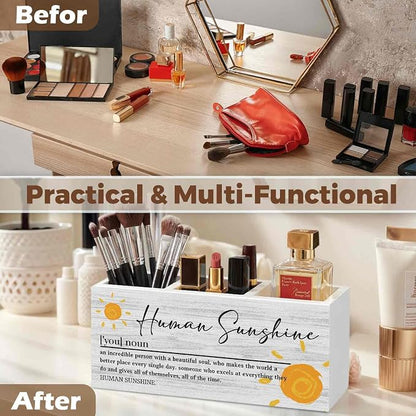 Human Sunshine Inspirational Pencil Pen Holder for Desk Organizer, Human Sunshine Gifts, Encouragement Gifts, Motivational Wooden Box Decorations for Home Office Bedroom Desk Tabletop Decor