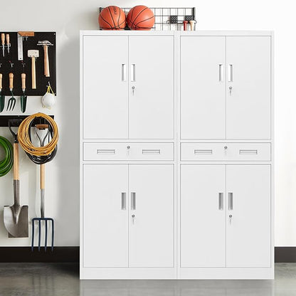 Wanfu Metal Storage Cabinet, 71" H x 28" W x 16" D Locking Storage Cabinet with 2 Adjustable Shelves and 1 Drawer for Office, Garage, Home, School, Utility(White)