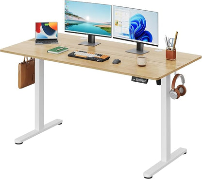 DEVAISE 55 Inch Electric Standing Desk, 3 Adjustable Computer Desk for Home Office, Ergonomic Sit to Stand Desk with LED Touchscreen，Headphone Hook, 3 Memory Preset, with Split Top, Maple