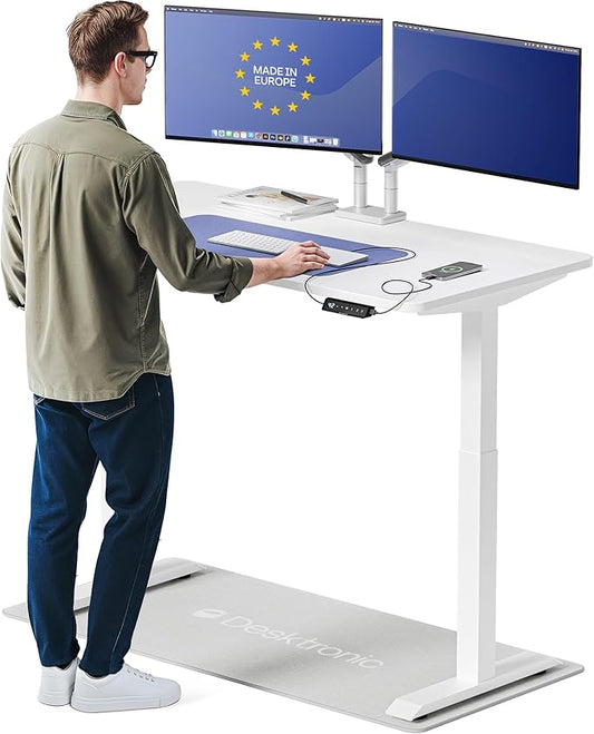 Desktronic HomeOne Standing Desk 54x28 — Ergonomic Sit Stand Home Office Desk, Made in Europe, Electric Dual Motor Height Adjustable, USB & USB-C Charging, Wobble-Free, Touchscreen, 3 Memory Presets