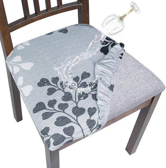 SearchI Water Repellent Seat Covers for Dining Chairs, 6 Pack Jacquard Stretch Dining Room Chair Seat Covers, Kitchen Chair Seat Covers Protectors(Grey Foliage)