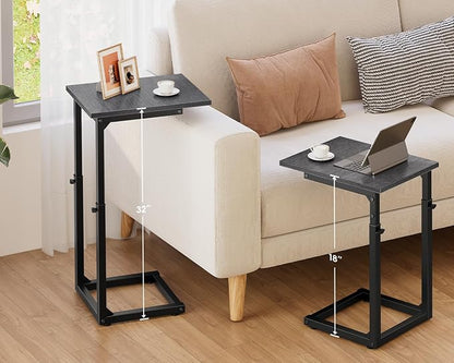 Vagusicc C-Shaped End Table, 33" Tall C Table Adjustable Height Side Table, Small Couch Table with Metal Frame, Slide Under Sofa TV Tray for Living Room, Bedroom, Bedside, Small Spaces, Gray Walnut