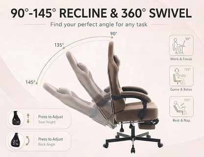 Office Desk Computer Gaming Chair for Adults, Ergonomic High Back Gamer Chair with Massage and Pocket Spring Cushion, Swivel Comfy Video Game Chairs with Footrest and Lumbar Support (Pro Brown)