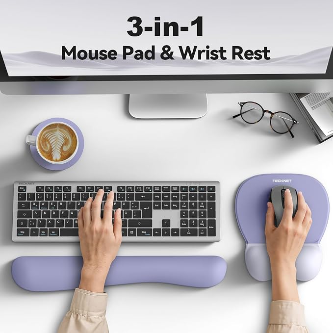 TECKNET Gel Mouse Pad with Wrist Rest, 3 in 1 Keyboard Wrist Rest for Pain Relief, Non-Slip PU Base & Easy Typing, Ergonomic Mousepad Set for Office & Home