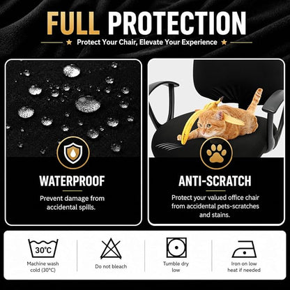 Water-resistant Stretchable Computer Chair Covers - Washable Rotating Backrest and Seat Protectors for Pets - Black