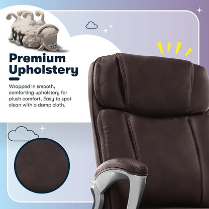 Serta Fairbanks Big and Tall Executive Office Chair - Ergonomic High Back Computer DeskChair with Lumbar Support, Memory Foam Seat Cushion, Padded Armrests, Bonded Leather, 350 lb Capacity - Brown