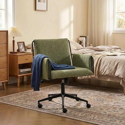 YOUNIKE Wide Seat Home Office Chair with Arms Modern Desk Chair with Wheels Fabric Vanity Chairs with Comfy Back Cross Legs Adjustable Swivel Rolling Computer Task Chair for Study Bedroom Makeup Green