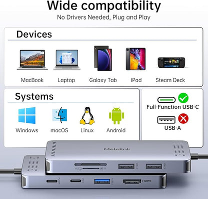 USB C Hub Ethernet, 9 in 1 USB-C to Ethernet Multiport Adapter Dongle with HDMI 4K@60Hz, 100W PD Charging, Gigabit RJ45, SD/TF Card Reader, USB A&C 3.0, USBC Dock for MacBook, Dell, Lenovo, HP