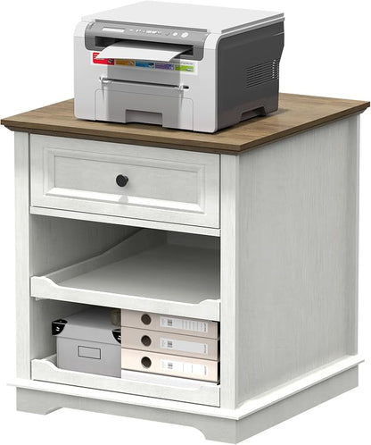 REDAYFUR Lateral File Cabinet 3 Drawer File Cabinet with Charging Station, Printer Stand with Open Adjustable Storage Shelves, Lateral Filing Cabinet for Home Office