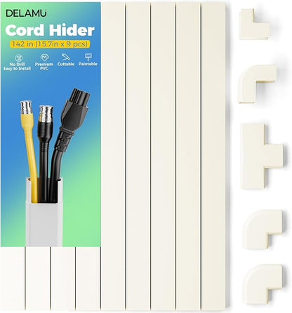 Delamu 142in Cord Hider, Beige Cable Cover for 2-3 Wires on Wall, Premium Wire Hiders Wire Covers for Cords on Wall, Easier Setup TV Cable Management Kit, W0.94 H0.47in, Beige