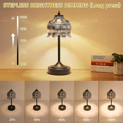 Cordless Lotus Flower Table Lamp, 5200mAh Rechargeable Battery Operated Portable Lamp, 3-Color Dimmable Touch Control Small Desk Lamp for Bedroom, Office, Kitchen, Nightstand,Room Decor(Black)