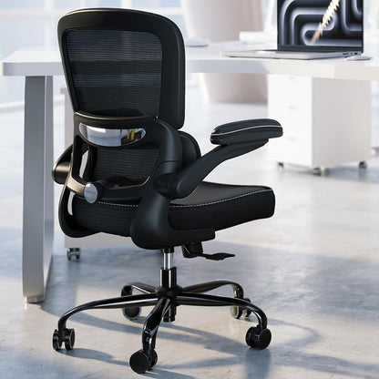 TRALT Ergonomic Office Chair - Desk Chair with Adjustable Headrest Lumbar Support Computer Chair - Mesh Comfy Chair with Flip-up Armrests - Gaming Chair for Adults Home Office PU, Black, Pack of 4