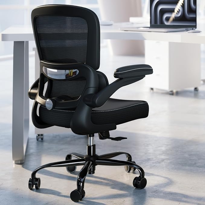 TRALT Ergonomic Office Chair - Desk Chair with Adjustable Headrest Lumbar Support Computer Chair - Mesh Comfy Chair with Flip-up Armrests - Gaming Chair for Adults Home Office PU, Black, Pack of 3