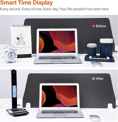 LED Desk Lamp with Wireless Charger, USB Charging Port, Table Lamp with Clock, Alarm, Date, Temperature, Desk Lamps for Home Office,Black