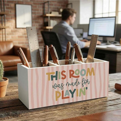 Boho Playroom Kids Pencil Pen Holder for Desk Organizer, Playroom Decor, This Room Was Made for Playin Wooden Box Decorations for Kids Girls Room Bedroom Desk Tabletop Decor