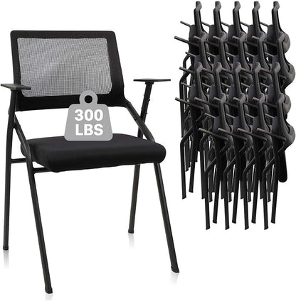 CLATINA Stackable & Foldable Office Chairs with Ergonomic Lumbar Support and Thickened Seat Cushion, Folding Mesh Fabric Reception Guest Chair for School Church Conference Waiting Room Black (20pk)