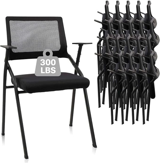 CLATINA Stackable & Foldable Office Chairs with Ergonomic Lumbar Support and Thickened Seat Cushion, Folding Mesh Fabric Reception Guest Chair for School Church Conference Waiting Room Black (20pk)