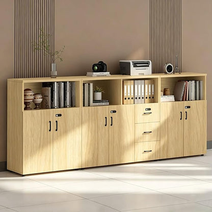 File Cabinet with Password Lock, Wood Lateral Filing Cabinet for Letter/A4 Files, 3 Drawer with Door, Printer Stand with Open Shelves for Home Office