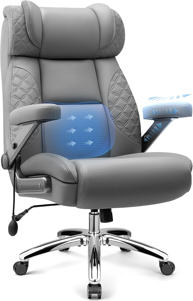 Big and Tall Office Chair for Heavy People, 500LBS Wide Seat Computer Desk Chair, Extra Large Executive Gaming Chair with Adjustable Lumbar Support and 5D Flip Arms, Comfy Heavy Duty Office Chair