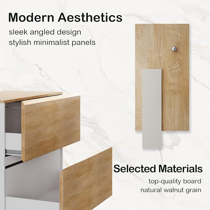 ModernMate 2 Drawer Lateral File Cabinet, 31W*28H Wood Filing Cabinet with Anti-tilt Mechanism, Home Office Storage Filing for Letter, A4 & Legal Size, Light Walnut