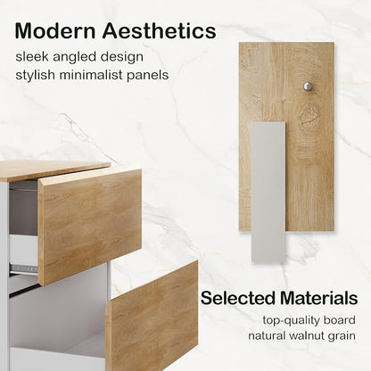 ModernMate 2 Drawer Lateral File Cabinet, 31W*28H Wood Filing Cabinet with Anti-tilt Mechanism, Home Office Storage Filing for Letter, A4 & Legal Size, Light Walnut