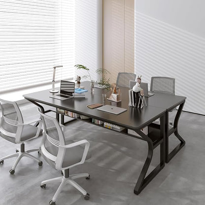 OSCHF Extra Long Desk with Bookshelf - 71" Double Long Writing Table for 2-Person Workstation, Modern Study Work Computer Desk for Home and Office, Black