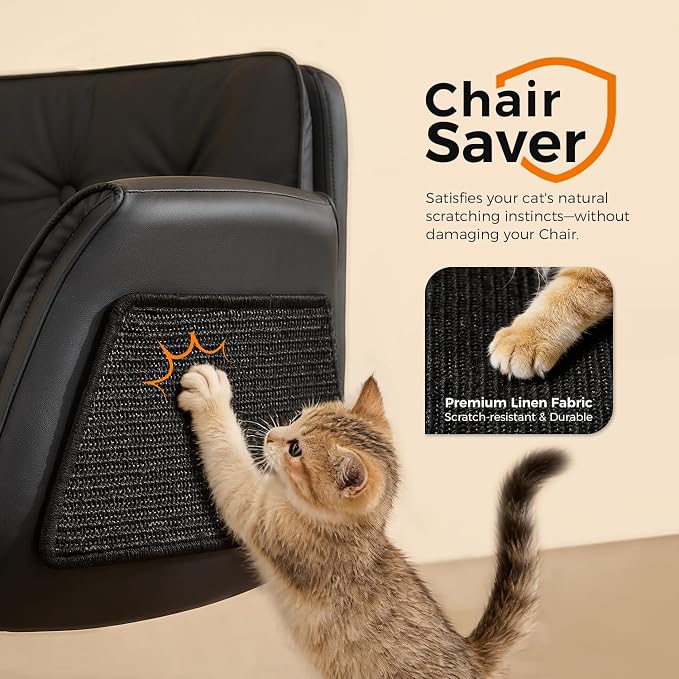 amseatec Criss Cross Chair with Natural Sisal Cat Scratch Pad, 5-Gear Adjustable Armrests, 360° Silent Casters,pet-Friendly Office, Gaming, Leisure, and Make up Vantiy Desk Chair(Black)