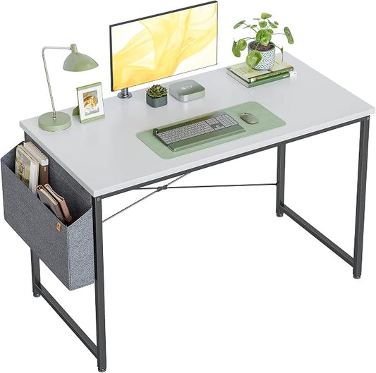 Cubiker Computer Desk 47 inch Home Office Writing Study Desk, Modern Simple Style Laptop Table with Storage Bag, White