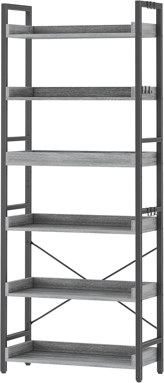 HCHQHS 6 Tier Bookshelf, Adjustable Industrial Bookcase, Vertical Tall Book Shelf, Wood and Black Metal Open Bookshelves for Home Office, Living Room, Bedroom