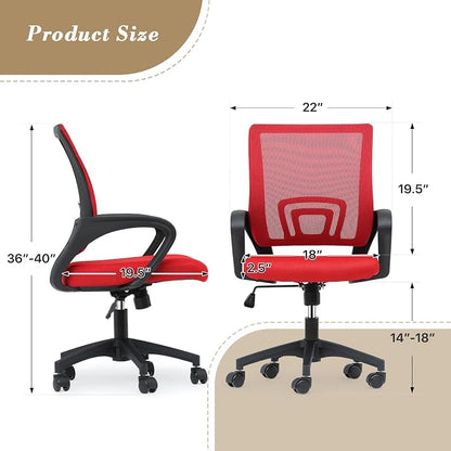 Office Chair Ergonomic - Mesh Desk Chair with Lumbar Support & Wide Seat (300Lbs Capacity) Adjustable Height, Swivel Wheels - for Home Office, Gaming, Bedroom