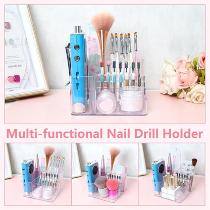 Nail Drill Holder, 21 Holes Nail Drill Machine & Bits Storage Box, Acrylic Nail Drill Bit Holder Professional Nail Tools Organizer, Nail Desk Organizer for Nail Tech