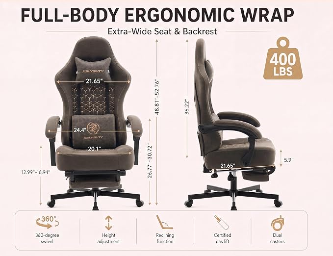 Office Desk Computer Gaming Chair for Adults, Ergonomic High Back Gamer Chair with Massage and Pocket Spring Cushion, Swivel Comfy Video Game Chairs with Footrest and Lumbar Support (Pro Grey)