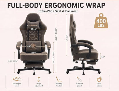 Office Desk Computer Gaming Chair for Adults, Ergonomic High Back Gamer Chair with Massage and Pocket Spring Cushion, Swivel Comfy Video Game Chairs with Footrest and Lumbar Support (Pro Grey)