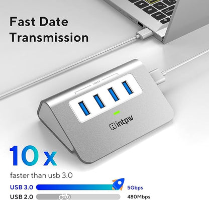intpw USB 3.0 Hub,Aluminum 4 Port USB Data Hub 3.0 Port Extender Splitter Multiport Adapter with 3.3ft Cable ，USB HUB for PC/Laptop/Xbox/FlashDrive/Printer/Camera/Keyborad/Mouse