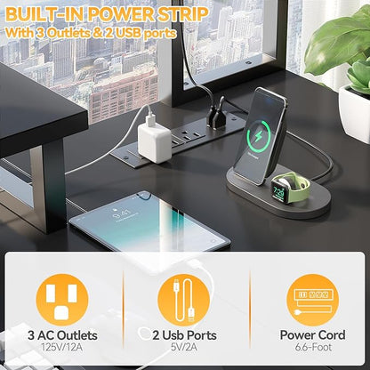 Aheaplus Small L Shaped Gaming Desk with LED Lights & Power Outlets, Reversible L-Shaped Computer Desk with Monitor Stand & Storage Shelf, Corner Desks Home Office Desk with Storage Bag, Black