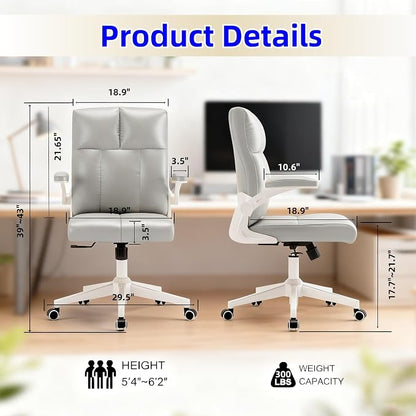 balmstar Leather Office Chair Computer Desk Chair, 360° Swivel Rolling Wheels, Adjustable Tilt Angle 90°-135° with Lumbar Support Executive Chair for Home Office with 350 LBS Capacity（Gray）