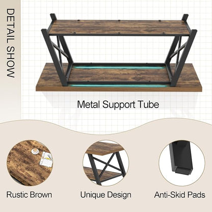 EXCEFUR Modern Coffee Table, Wood and Metal Living Room Center Table with Storage Shelf, Industrial Rectangle Cocktail Tea Table, Rustic Brown, 47 Inch