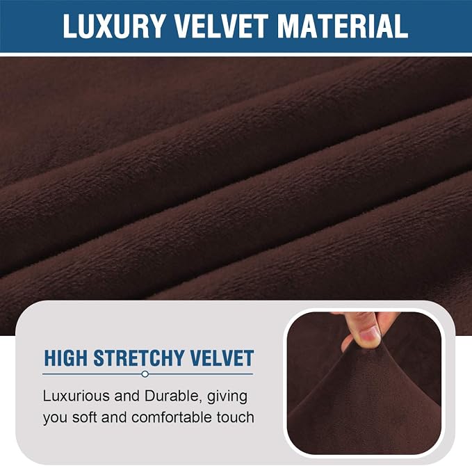H.VERSAILTEX Armless Accent Chair Covers Thick Velvet Armless Chair Slipcovers High Stretch Chair Covers for Living Room Hotel Machine Washable Furniture Protector with Elastic Bottom, Chocolate