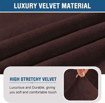 H.VERSAILTEX Armless Accent Chair Covers Thick Velvet Armless Chair Slipcovers High Stretch Chair Covers for Living Room Hotel Machine Washable Furniture Protector with Elastic Bottom, Chocolate