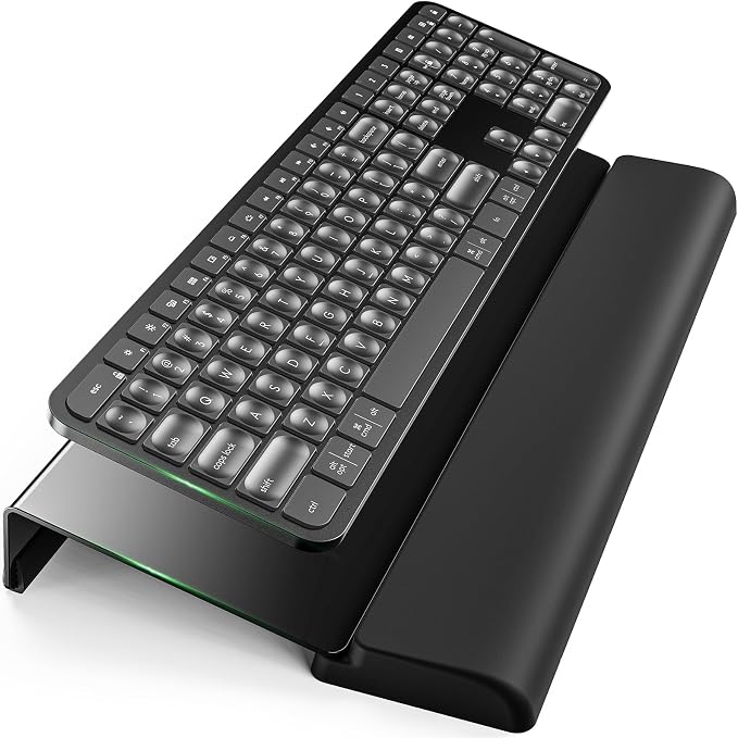 Compact Keyboard Stand w/Silicone Wrist Rest & 3-Level Height Adjustment, Klearlook Acrylic 16.85 x 5.5 inches Space-Saving Computer Keyboard Riser w/Storage Slot for Comfortable Typing - Black